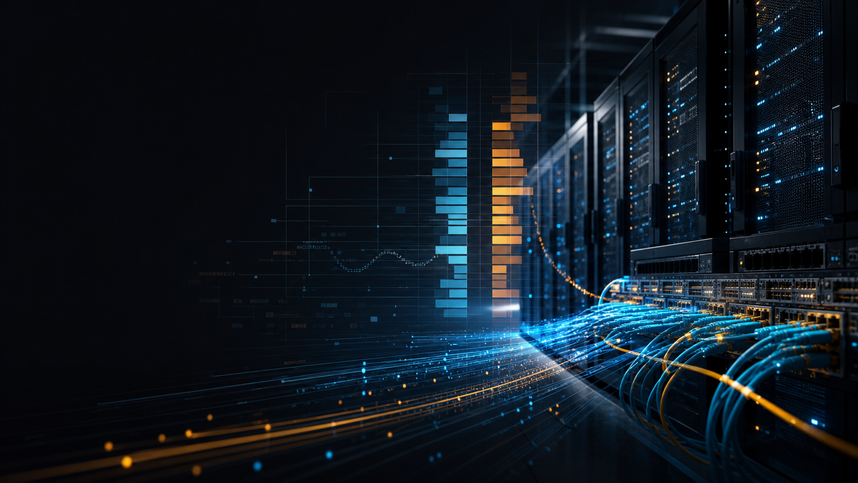 Exchange co-location racks, fiber paths, and an abstract order book